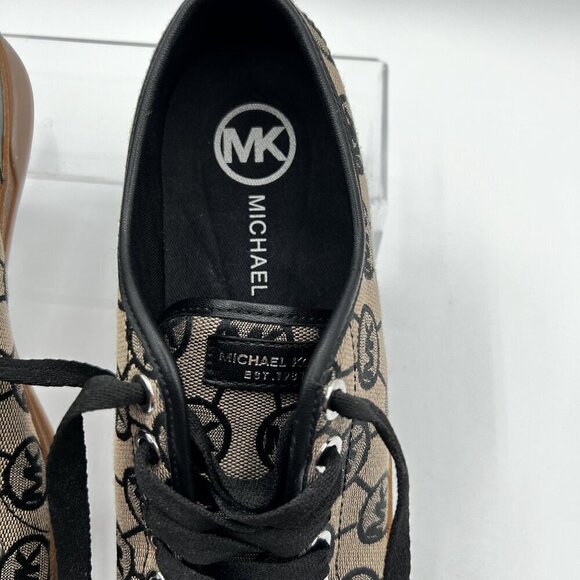 Michael Kors Womens 7M MK Logo City Sneakers Blk Silver Canvas Shoe Jacquard New - Picture 8 of 15